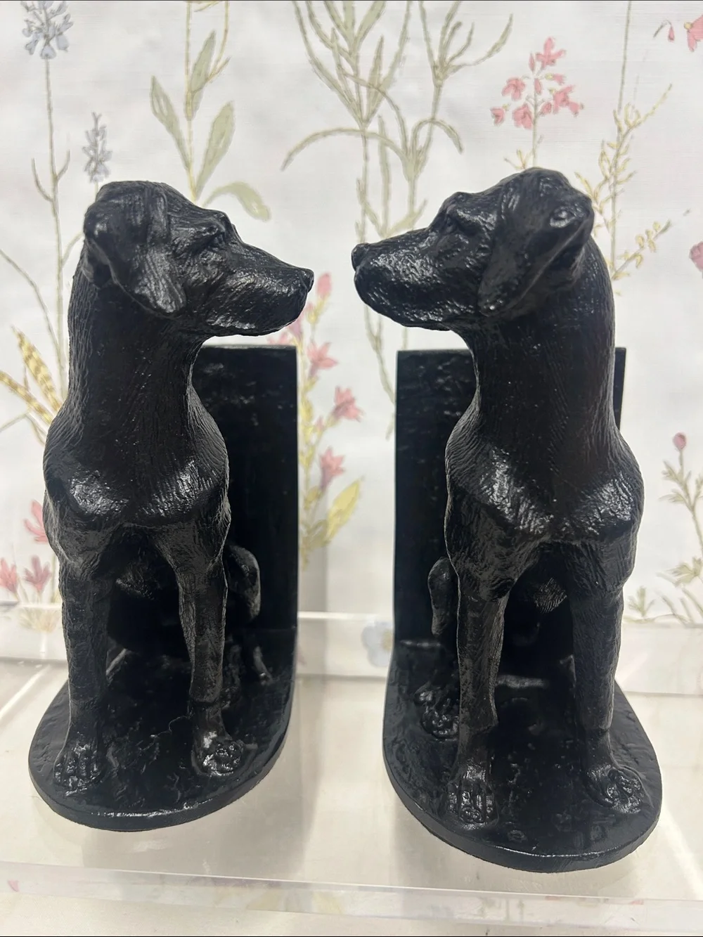 Pottery BarnVTG  Black Cast Iron Labrador Dog Bookend Pair